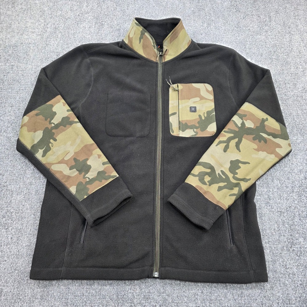 ROARK Landfall Fleece‎ Jacket Camo Accents Full Zip Black Men's Large RF277
